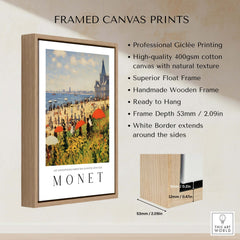 Claude Monet Art Print - Sunny Beach Resort with Flowers Poster displayed in a framed canvas print.