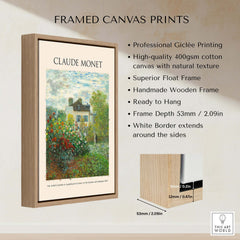 Monet Artists Garden Argenteuil Dahlias Floral Impressionist Poster Art Print framed with a wooden float frame and natural texture.