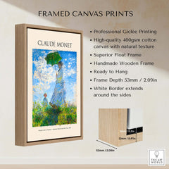 Monet Woman with Parasol Madame Monet Son Impressionist Art Print Poster in a framed canvas print format.