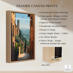 Montepulciano Tuscany Italy Wall Art Print | Italian Hill Town Travel Poster framed canvas print showcasing stunning artwork.