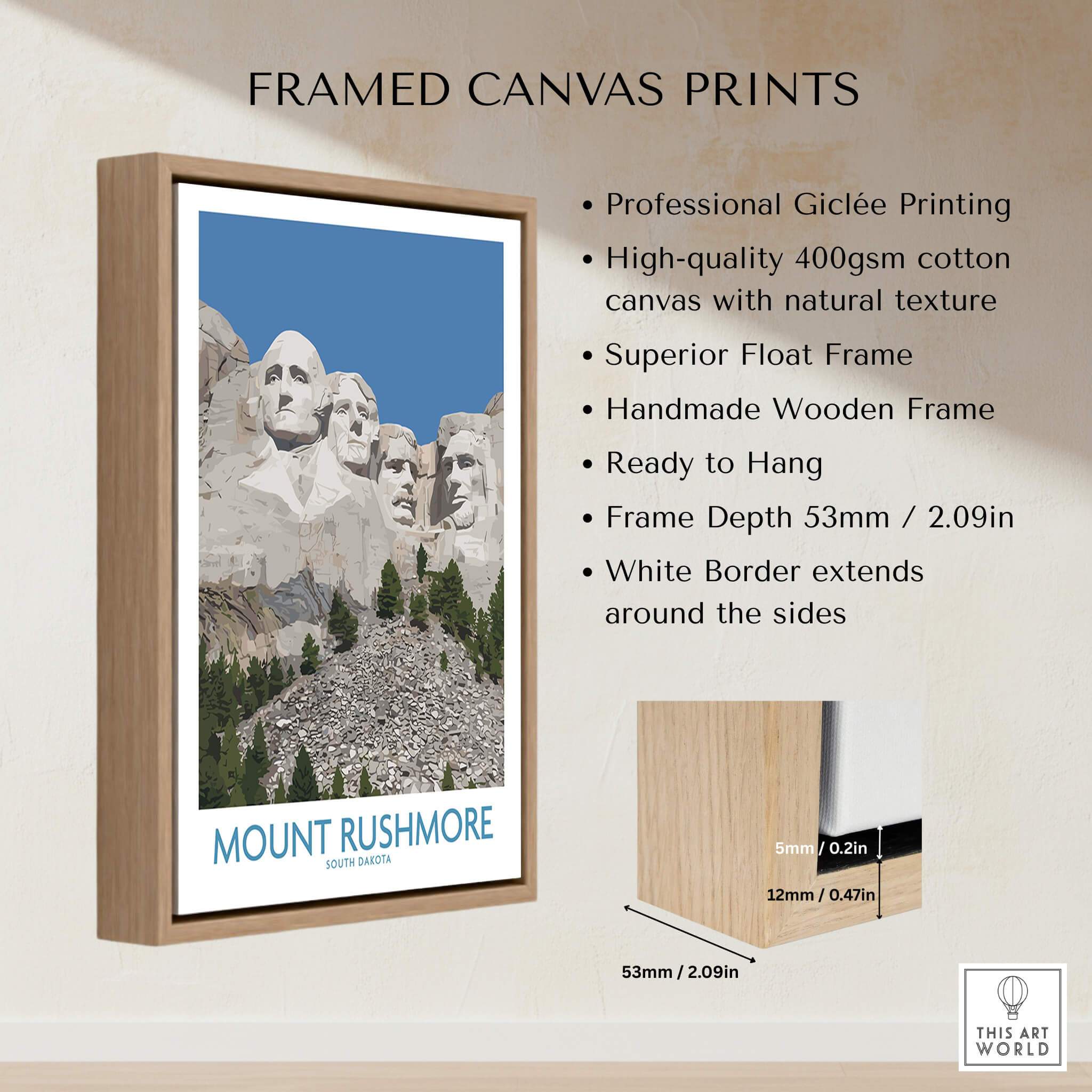 Mount Rushmore Poster | Black Hills National Memorial Canvas Print South Dakota in a stylish wooden frame