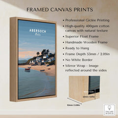 Abersoch Llyn Peninsula Shoreline View Canvas Print | Welsh Seaside Travel Poster framed with wooden frame and Giclée printing.