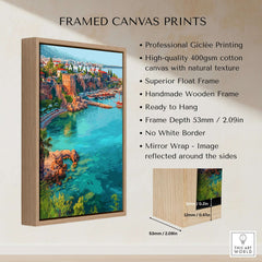 Antalya Marina and Red Tower Canvas Print | Turkish Coastal Wall Decor framed print featuring vibrant colors and professional Giclée printing.