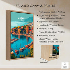 Antalya Canvas Print | Turkish Beach Wall Art framed print description and details with stunning Antalya coastline.