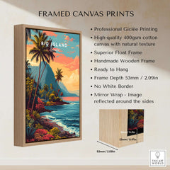 Big Island Hawaii Kona Coast Canvas Art Print | Vibrant Hawaiian Wall Art framed with a wooden frame showcasing vibrant beach scenery.