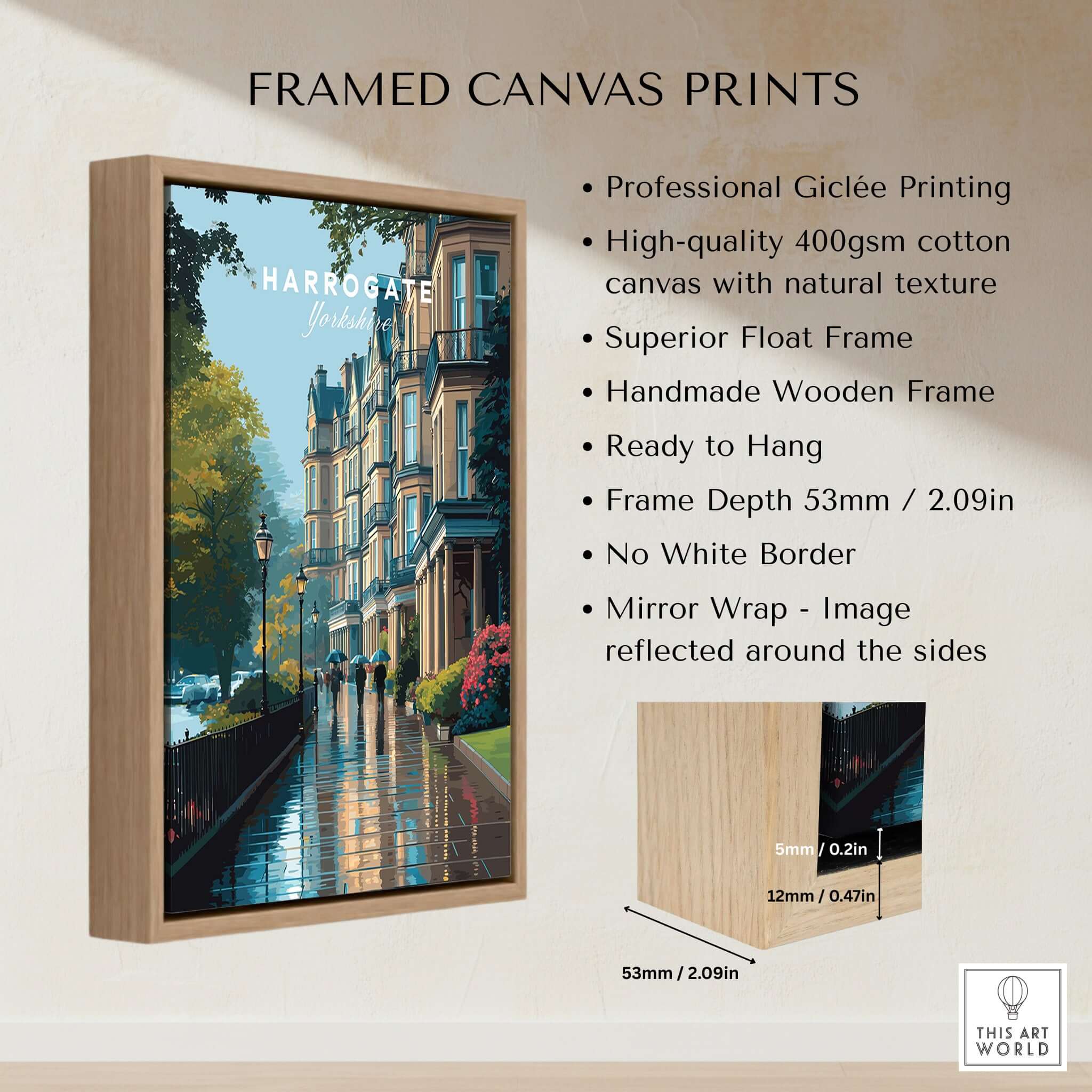 Harrogate Classic British Town Scene Print | English Architecture Wall Art with professional Giclée printing and wooden frame.
