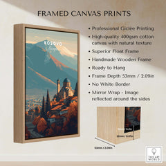 Kosovo Historic Church Hill View Canvas Print | European Wall Decor displayed in a framed canvas print with natural texture.