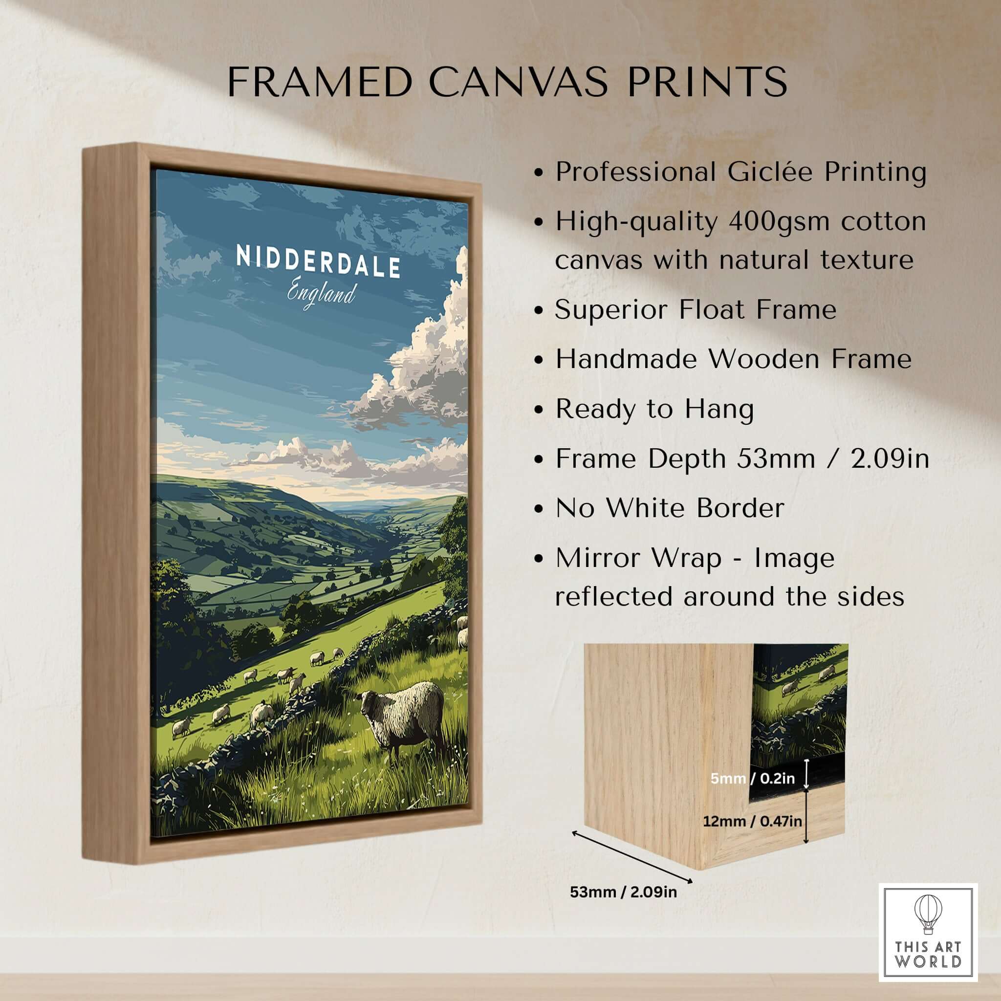 Nidderdale Canvas Print | English Countryside Decor framed canvas display showing Yorkshire's scenic landscape.