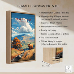 Peak District Mam Tor View Canvas Print | Autumn Landscape Wall Decor framed print with wooden frame and vibrant colors.