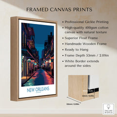 New Orleans Canvas Print | French Quarter Cityscape Poster showcasing vibrant street scene with professional framing.