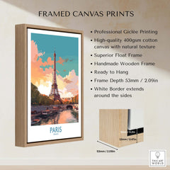 Framed canvas print of Paris Wall Art - Eiffel Tower featuring vibrant colors and handmade wooden frame.