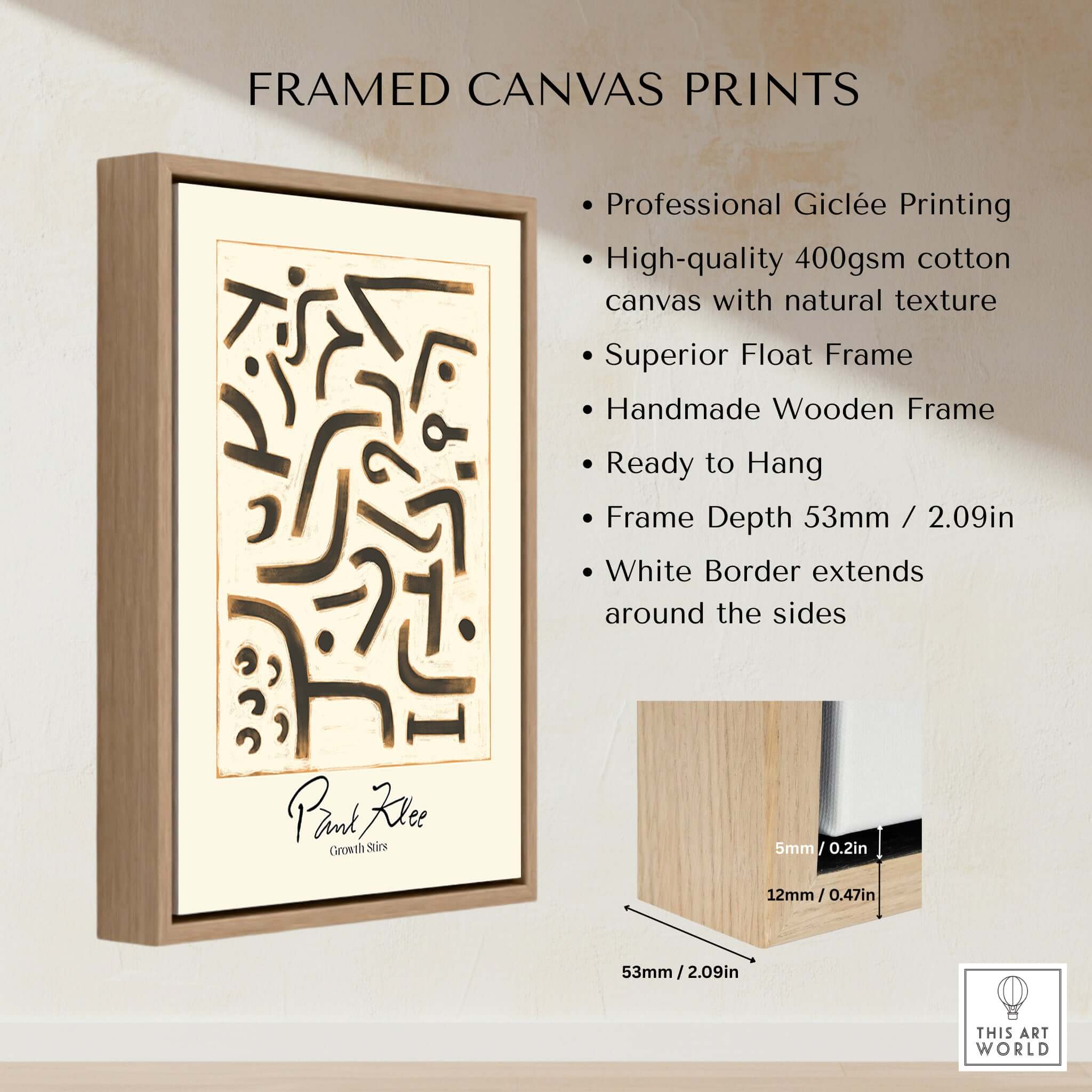 Paul Klee Growth Stirs Abstract Art Print Modern Poster Wall Decor framed canvas print features natural texture.