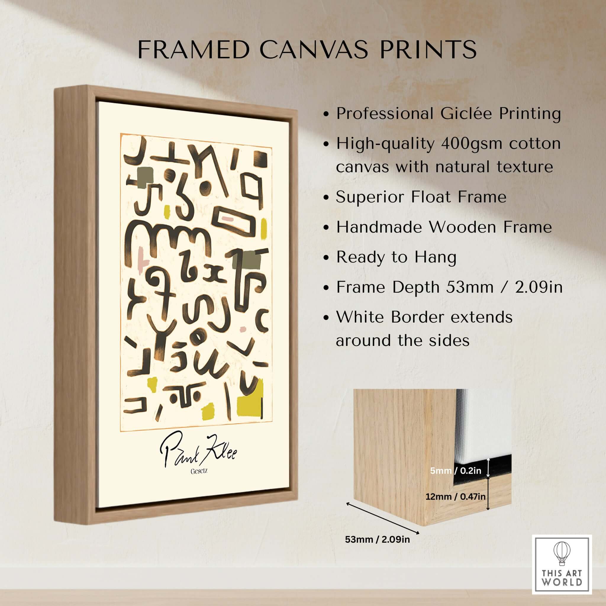 Paul Klee Gesetz Abstract Symbols Modern Art Print Wall Poster Decor framed in high-quality wooden float frame.