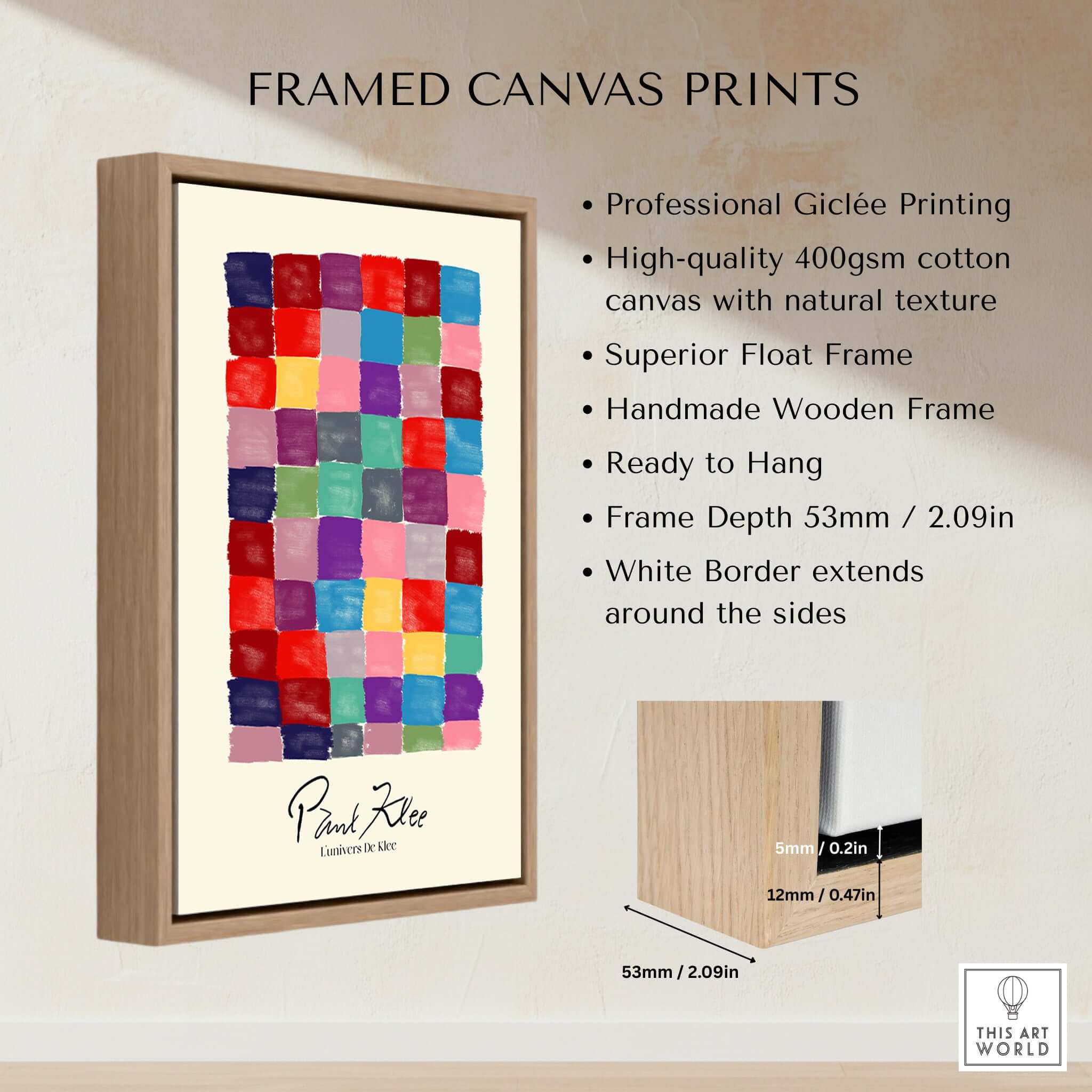 Paul Klee L univers De Klee Colorful Squares Abstract Grid Poster Art Print framed canvas with vibrant colors