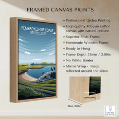 Framed Pembrokeshire Coast National Park canvas print with float frame and landscape art