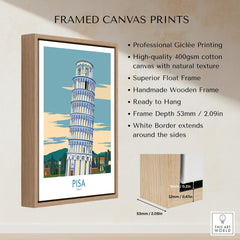 Pisa Wall Art Print | Italy Travel Poster framed canvas print showcasing the leaning tower of Pisa.
