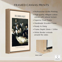 Framed canvas print of Rembrandt's 'The Anatomy Lesson of Dr. Tulp', featuring Giclée printing and wooden frame.