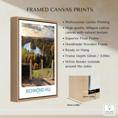 Richmond Hill London framed canvas print with float frame, scenic landscape wall art, wooden border.