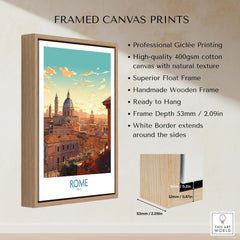 Rome Poster framed canvas print with wooden frame and high-quality Giclée printing.