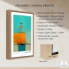 Rothko Inspired Abstract Turquoise Orange Art Print | Minimalist Wall Decor framed canvas print with wood frame.