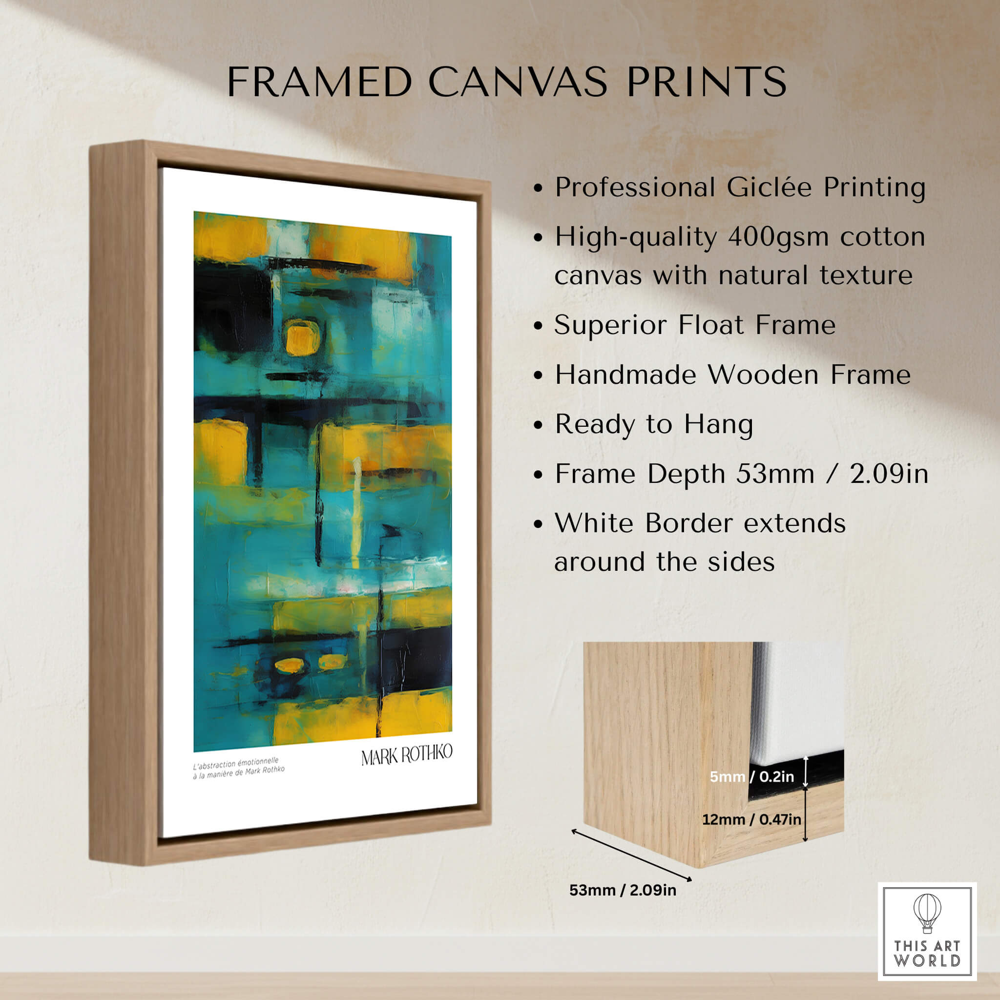 Rothko Inspired Abstract Yellow and Teal Art Print | Modern Poster framed canvas print showcasing vibrant colors and artistic design.