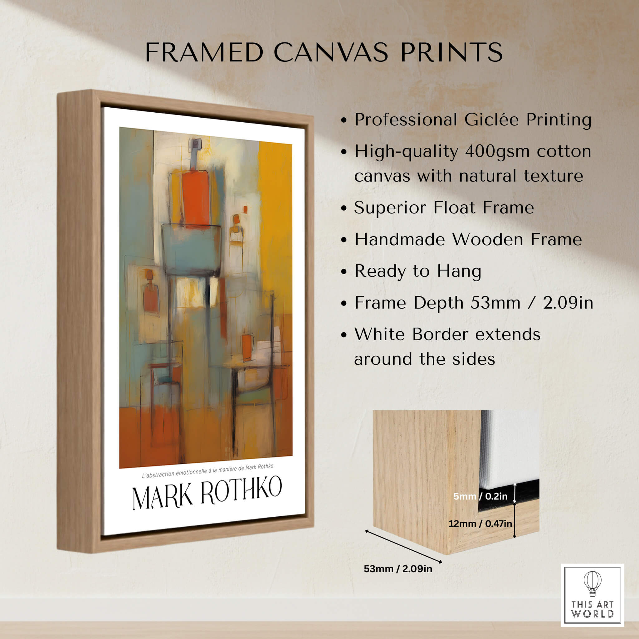 Rothko Style Emotional Abstraction Painting | Modern Abstract Wall Decor framed canvas print with natural texture.