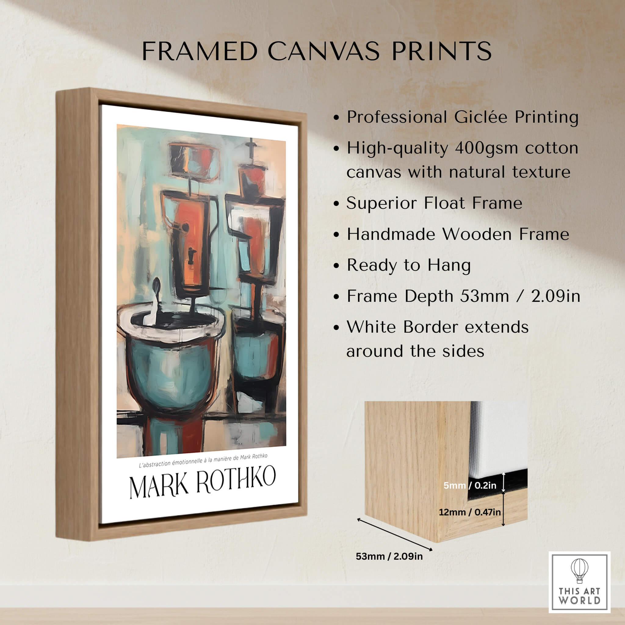 Rothko Style Cubist Abstract Painting | Contemporary Wall Decor, framed canvas print with high-quality Giclée printing.