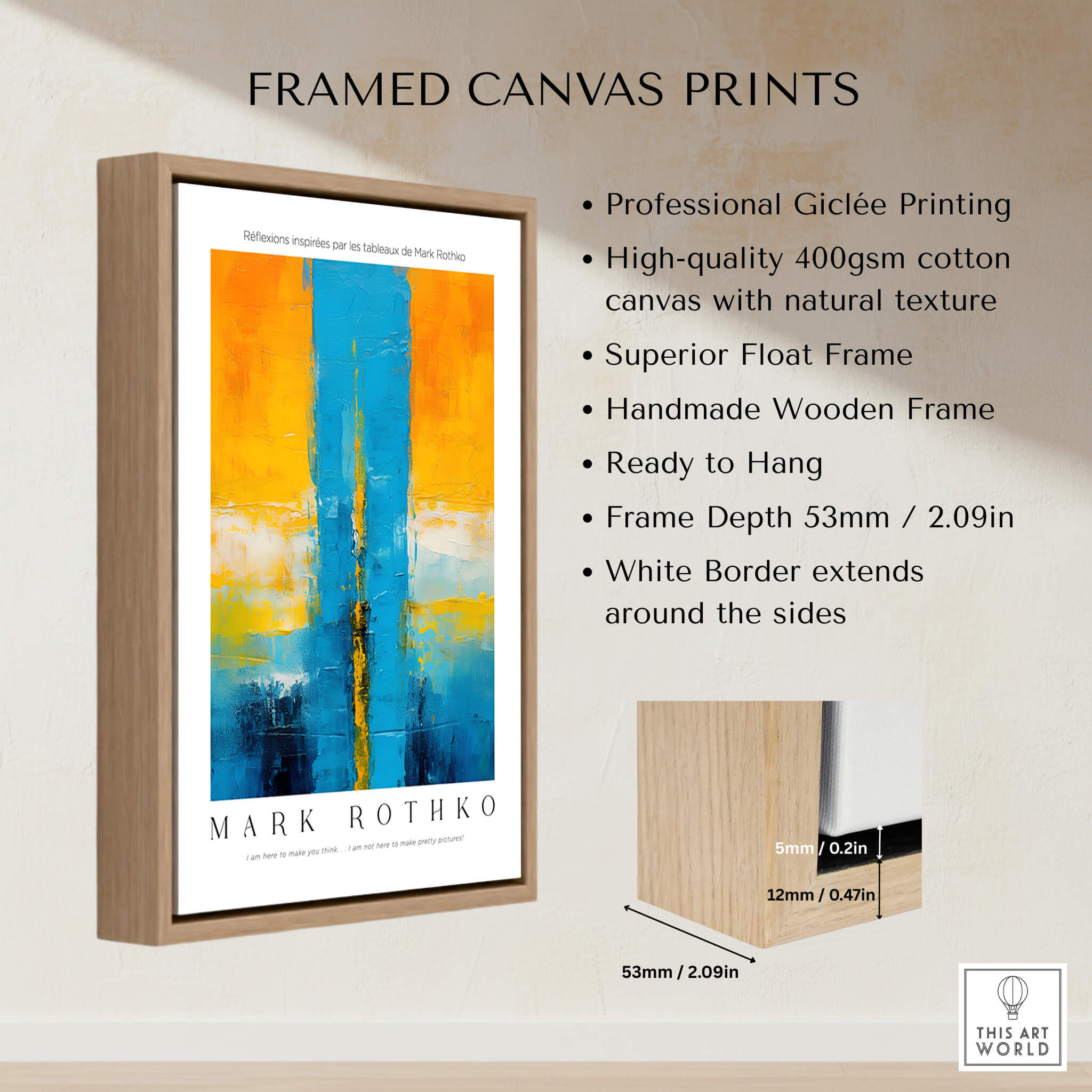 Rothko Style Color Block Abstraction Print | Modern Geometric Wall Art displayed in a framed canvas print.