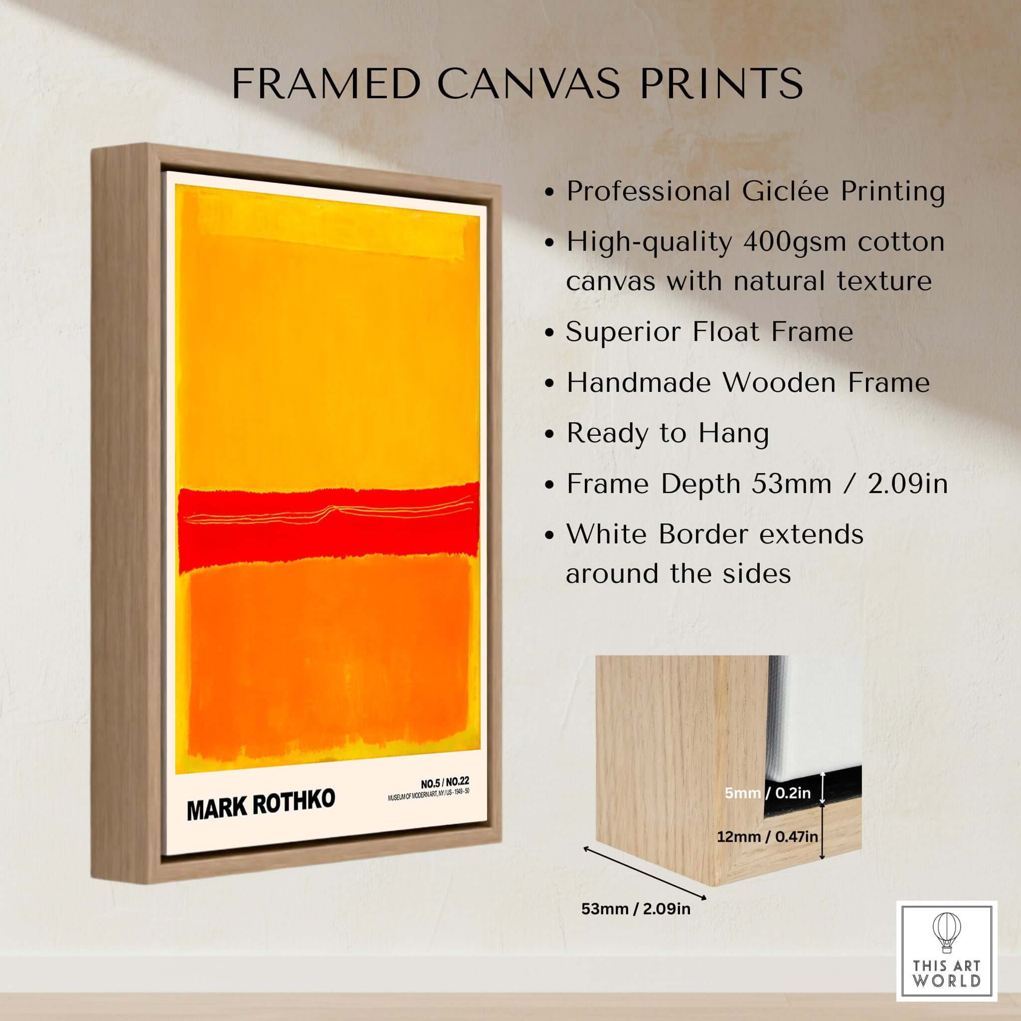 Mark Rothko No 5 No 22 Abstract Expressionist Print Red Orange Yellow Poster Wall Art framed canvas print
