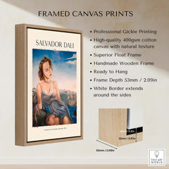 Framed canvas print of Salvador Dali Portrait Mrs Dorothy Spreckels 1942 Surrealist Seascape Art Print Poster with wooden frame.