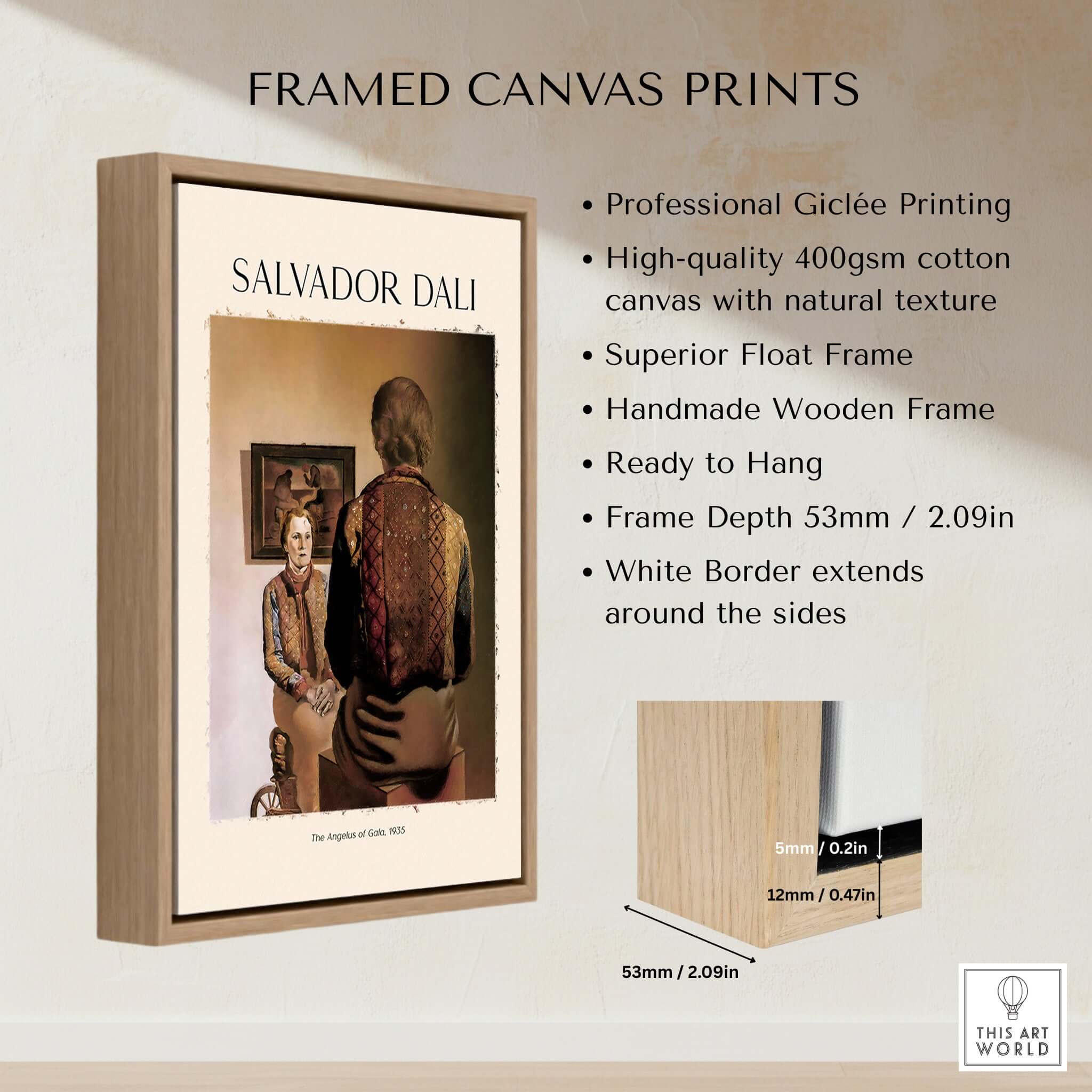 Salvador Dali The Angelus of Gala 1935 Surrealism Double Image Art Print Poster framed with professional giclée printing.