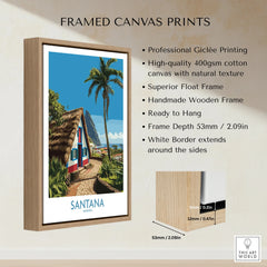 Framed canvas wall art featuring Santana Madeira travel print, float frame details shown.