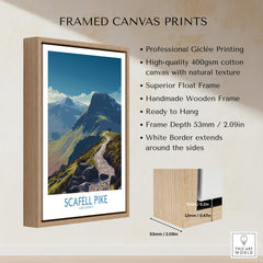 Scafell Pike Lake District Poster | Hiking Trail Landscape Canvas Print showcased in a handmade wooden frame.