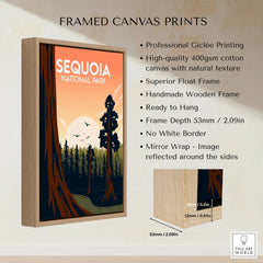 Sequoia National Park wall art framed canvas print with float frame and wooden finish details