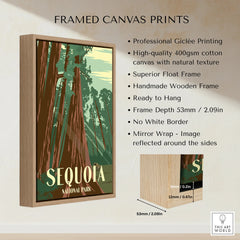 Sequoia National Park framed canvas print with float frame, wall art decor, woodland scene