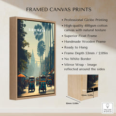Siem Reap Cambodia Travel Poster | Tropical Town Street Wall Art Print framed canvas print showcasing vibrant street life.