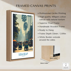 Siem Reap Cambodia Print | Canvas Poster framed with natural wooden border and professional Giclée printing.
