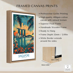 Singapore Travel Poster - Southeast Asia framed canvas print showcasing Marina Bay Sands and tropical design