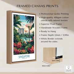 Singapore Gardens by the Bay Poster displayed in a stylish wooden frame with vibrant colors and high-quality printing.