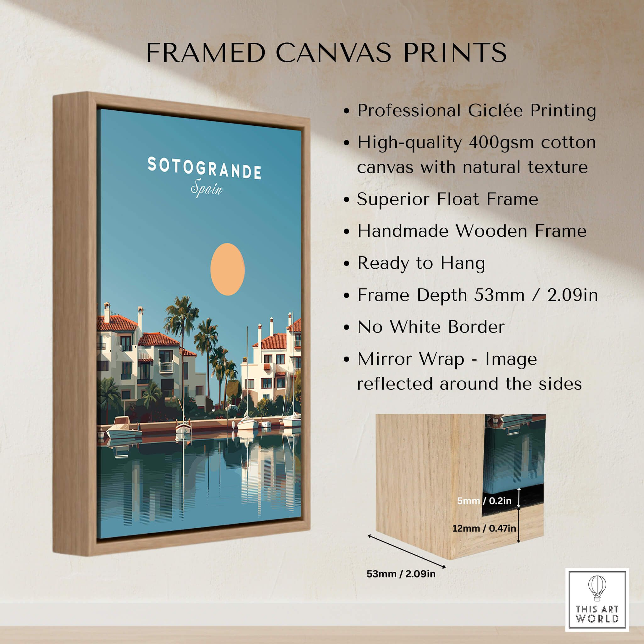 Sotogrande Spain Travel Poster | Luxury Marina & Boats Wall Art Print framed canvas print with professional Giclée printing.