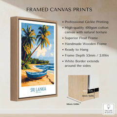 South Asia Travel Poster - Sri Lanka Coastal Print, Island Life Wall Art framed canvas with tropical scene.