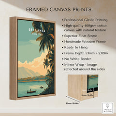 Sri Lanka Travel Poster | Sunset Wall Art Print framed canvas with tropical landscape and wooden frame.