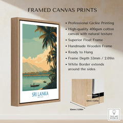 Sri Lanka Canvas Print | Traditional Boat Scene Poster displayed in a handmade wooden frame with natural texture.