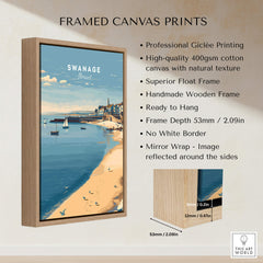 Swanage Dorset Travel Poster | English Coastal Town Wall Art Print framed canvas print showcasing coastal views and vintage charm.