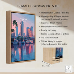 Tampa Florida Travel Poster | Marina Harbor & Skyline Wall Art Print framed canvas print showcasing Tampa's skyline and marina.