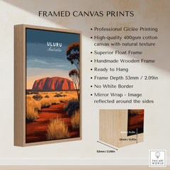 Uluru Australia Wall Art Print | Red Center Outback Travel Poster showcasing framed canvas print details.