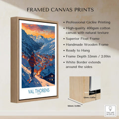 Framed Val Thorens Ski Print showcasing stunning mountain scenery and high-quality materials ready to hang in your space.