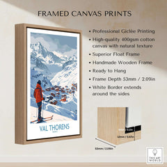 Val Thorens France Print framed canvas print featuring ski scene with mountains, ready to hang, professional giclée printing.