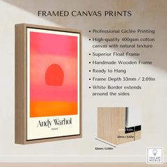 Andy Warhol Sunset Pink Orange Pop Art Print Modern Abstract Poster Wall Art framed canvas print with wooden frame.