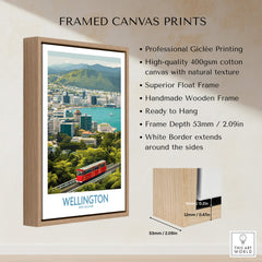 Wellington New Zealand Poster | Scenic City Skyline Landscape Canvas Print framed in a wooden float frame highlighting the vibrant city.